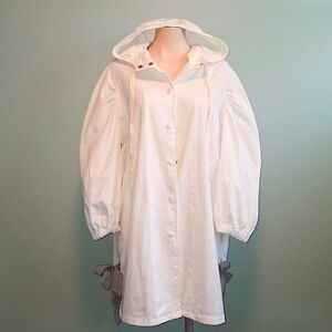 White denim oversized jacket with hood and pockets